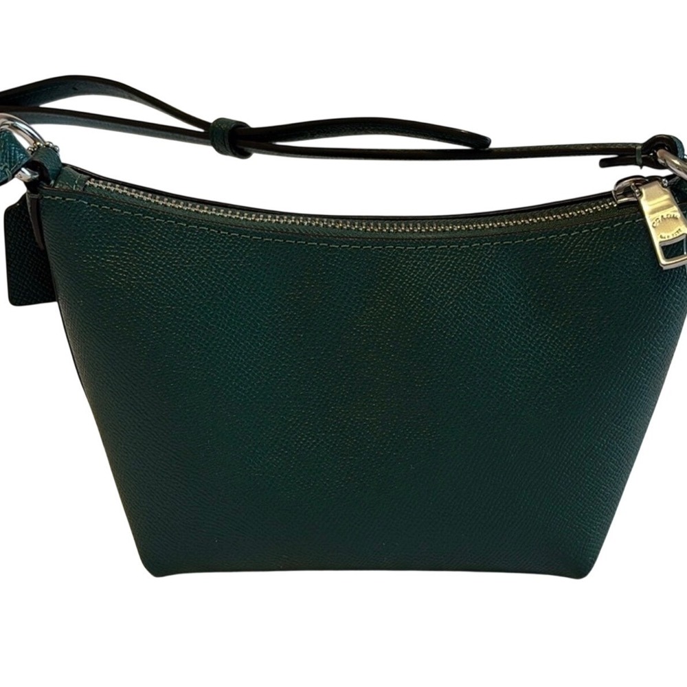 Coach Forest Green Crossgrain Leather Zip Shoulder Bag CW336 Silver Hardware - Picture 7 of 11